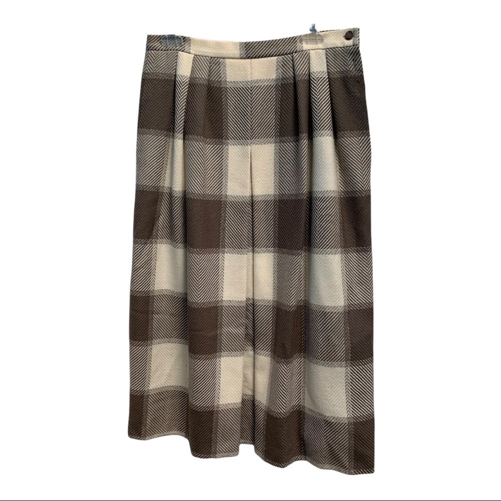 Jaeger Plaid Camel & Cream Wool Skirt size 16